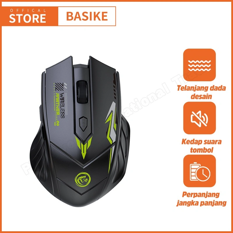 [HOT]BASIKE Mouse Wireless Bluetooth Gaming rechargeable untuk PC Laptop Tablet silent click Mini