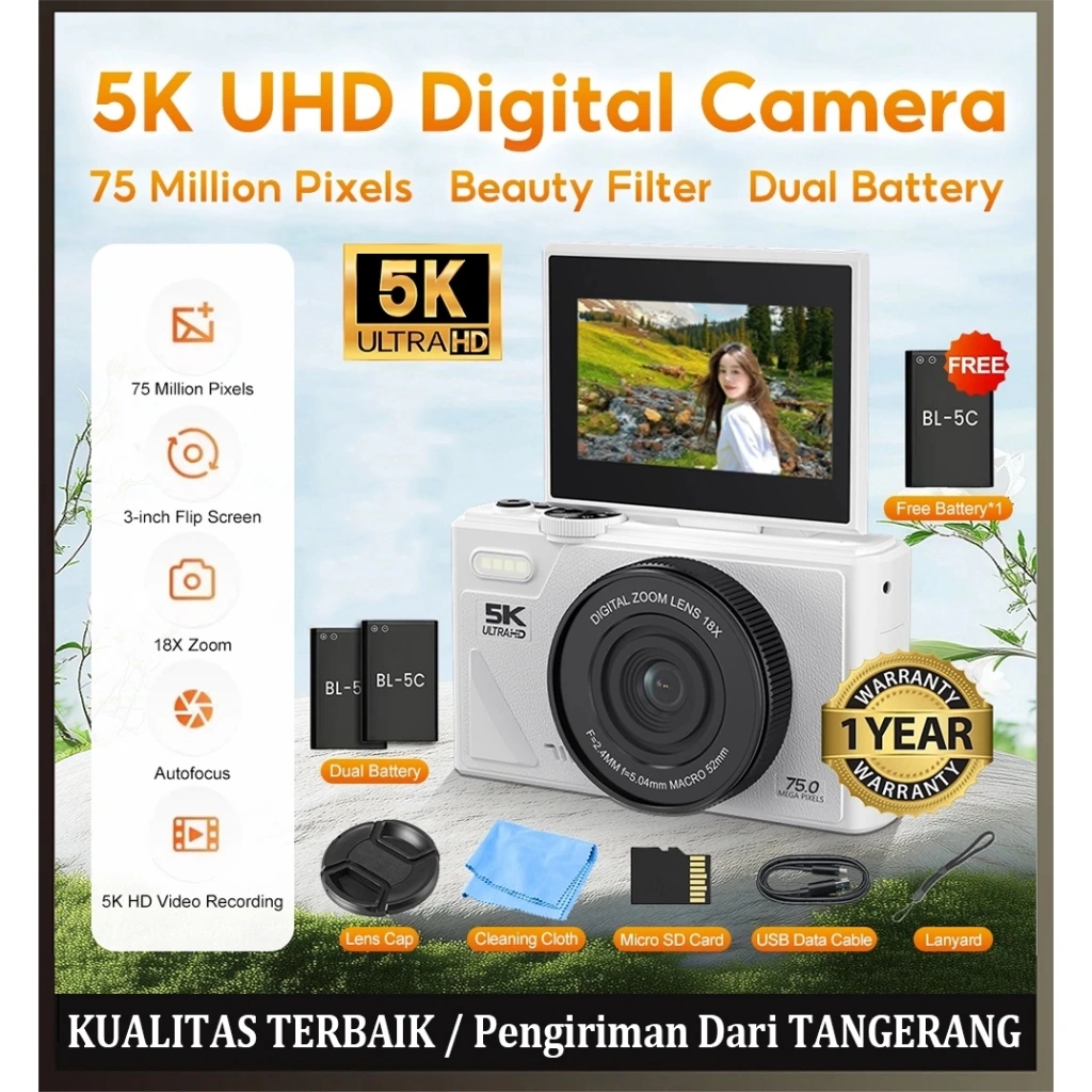 TEEKA 80MP Kamera Digital 5K WiFi Flip Screen Retro Filter Kamera Deangan 18X Digital Zoom