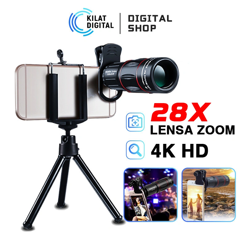 Lensa Apexel 18x/28x25  Kamera Hp Zoom vlog Paduan Aluminium Tripod Teleskop Kreator Konten
