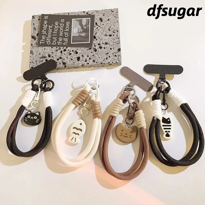 Tali hp Lucu Anak Kucing Hitam Gantungan Hp Small Fish Cat Phone Strap Case Woven Pendant Short Camera Strap Phone Lanyard Hp -DF