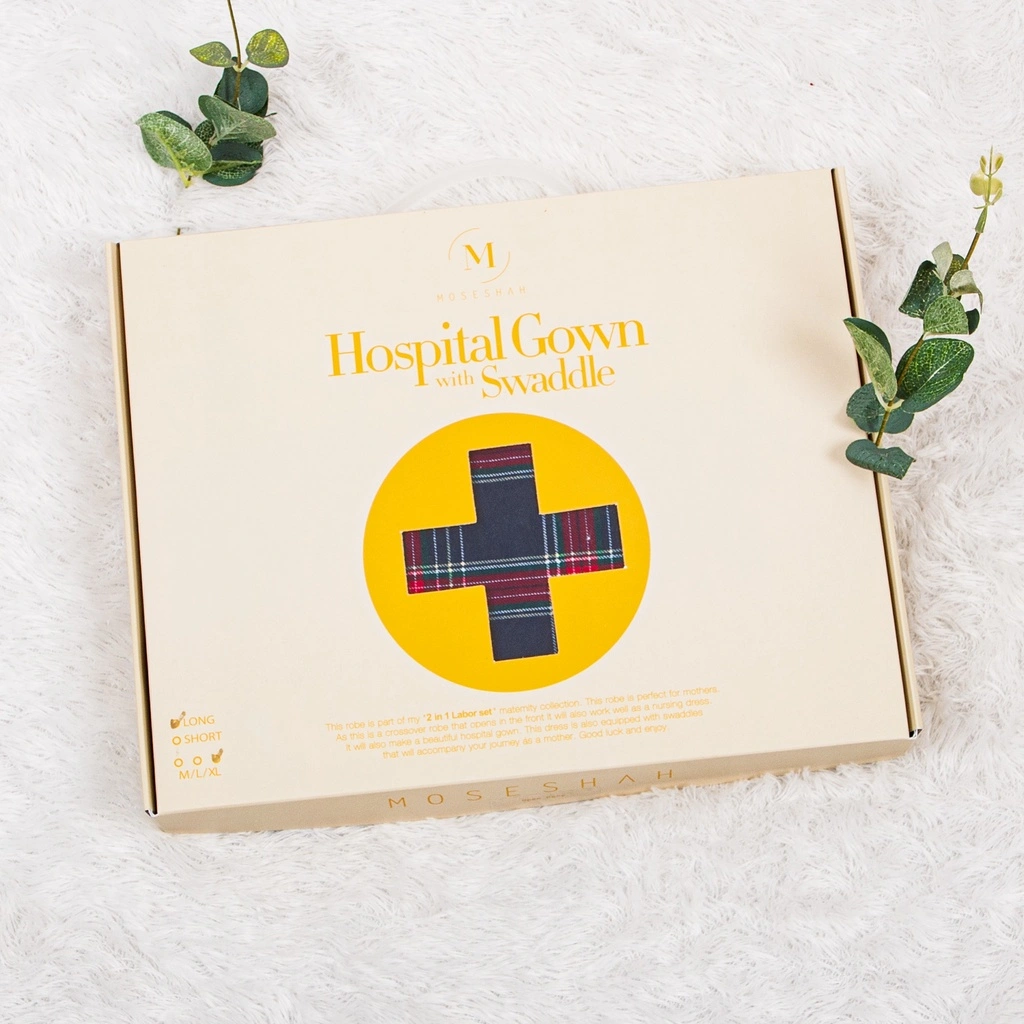 Moseshah Nursing Blue Red Tartan Hospital Gown  HG01 Baju Rumah Sakit Baju Hospital Gown