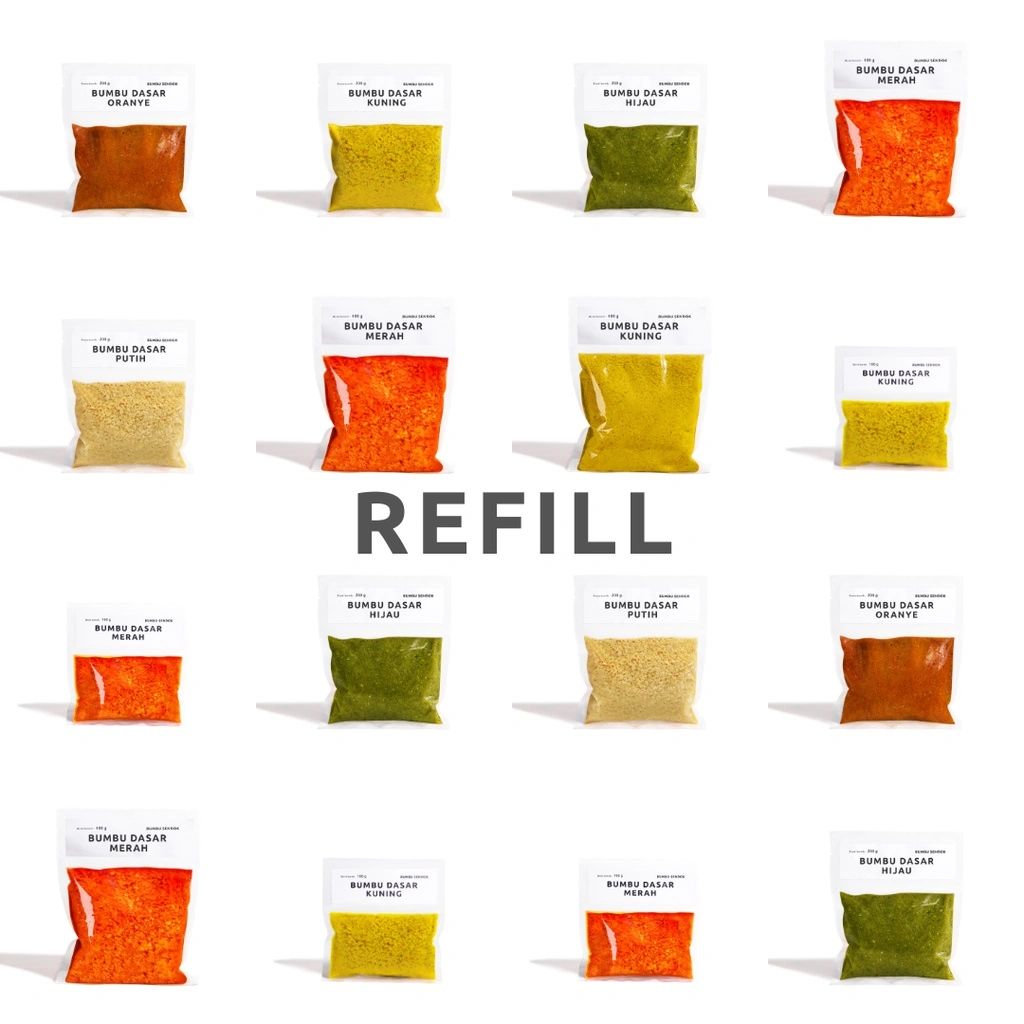 [Refill] Bumbu Dasar Merah / Putih / Kuning / Hijau / Oranye --- BUMBU SENDOK Halus Dapur Instan Masak Homemade Basah Tanpa MSG Lengkap Komplit Giling MPASI Putih Merah Bombay Kating Brebes Uduk Nasi Mie Goreng Bacem Pop Lodeh Semur Sop Opor Semur Bakar