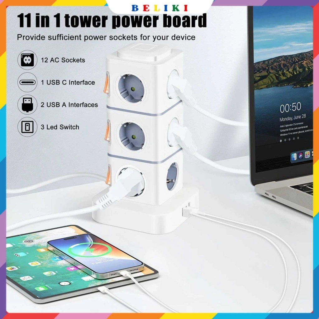 Stop Kontak Power Socket Strip Tower Colokan Listrik 2500W - NN812