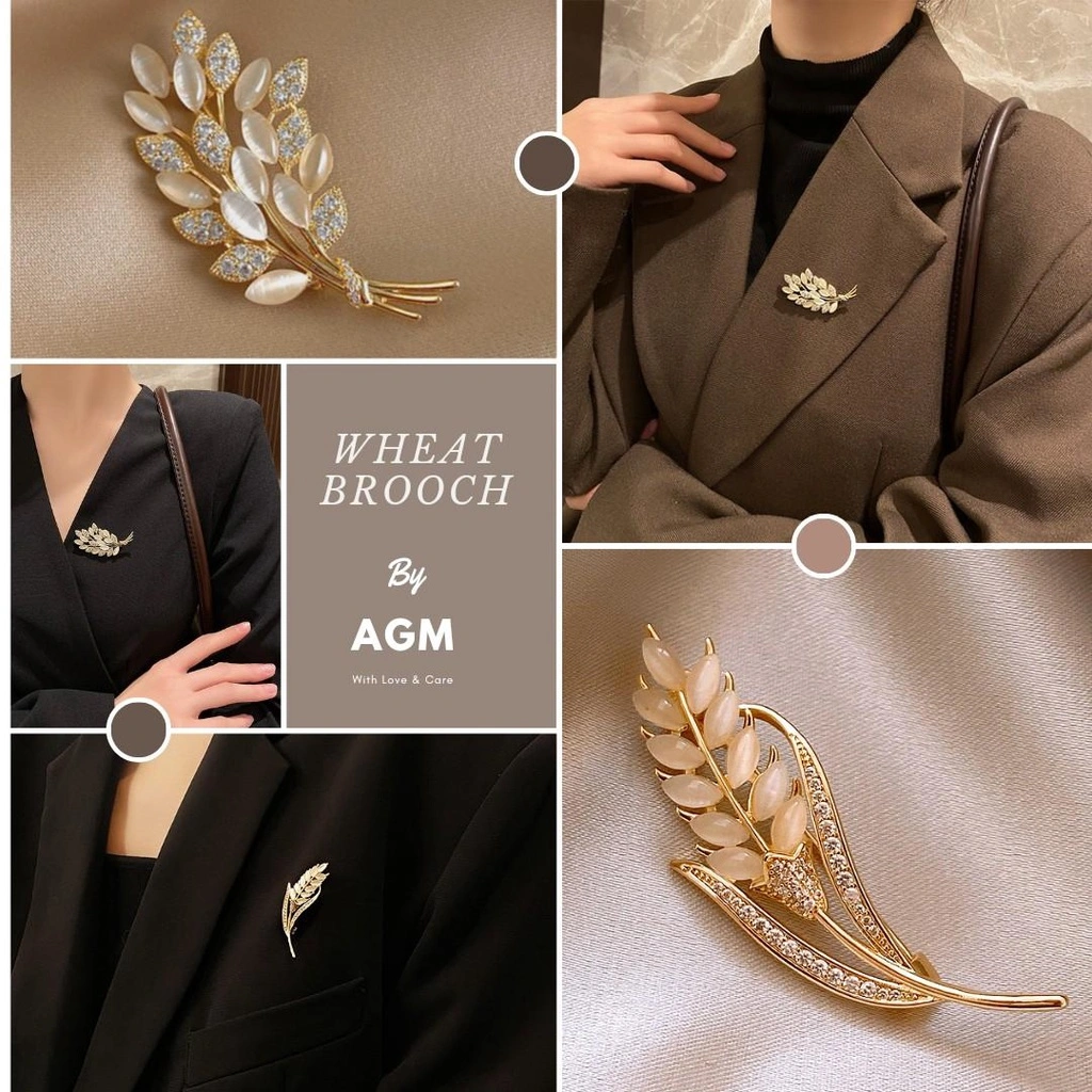 Bros Korean Luxury Cat Eye Stone Wheat / Bross Hijab / Brooch Aksesoris Baju / Klip Kerah Clips