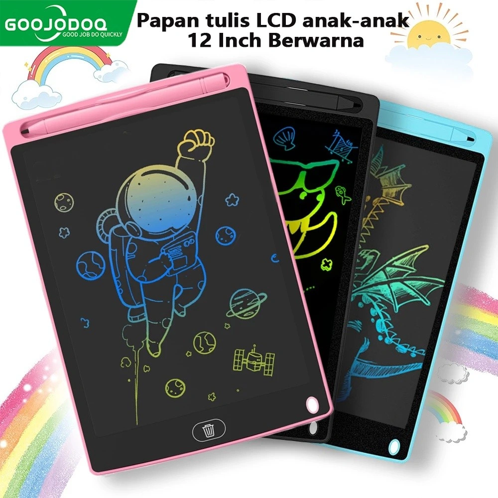 LED Drawing Tablet Children Drawing Erase 12 Inch Berwarna With Stylus Pen LCD Writing Tablet For Children's Learning papan tulis anak-anak