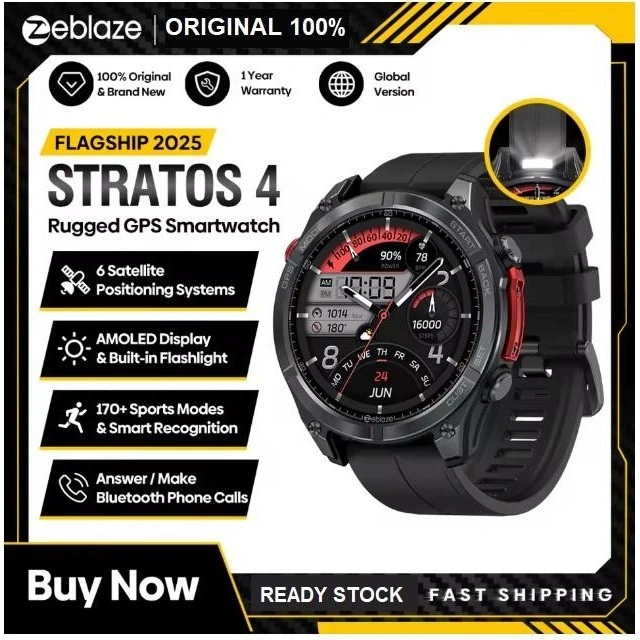 Sky88 ZEBLAZE STRATOS 4 Multisport GPS Smartwatch with Heart Rate Monitor Bluetooth Phone Call