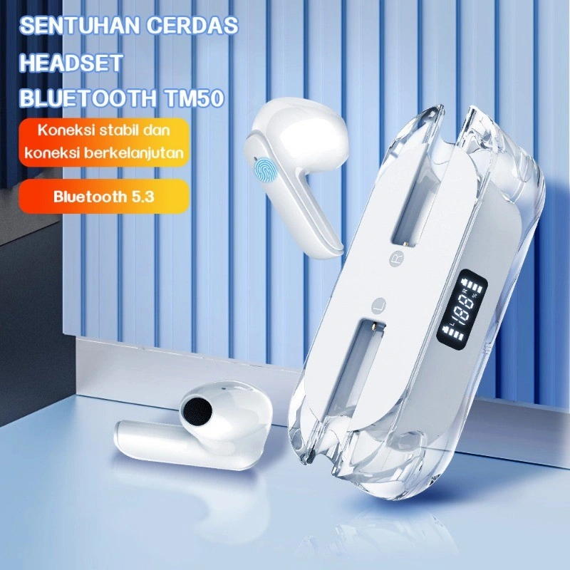 TWS Headphone Bluetooth 5.3 Nirkabel Headphone In-Ear Pengurang Kebisingan Latensi Rendah Baterai Ultra Panjang Sentuhan Cerdas Headphone Olahraga Tahan Air dengan Layar Digital LED
