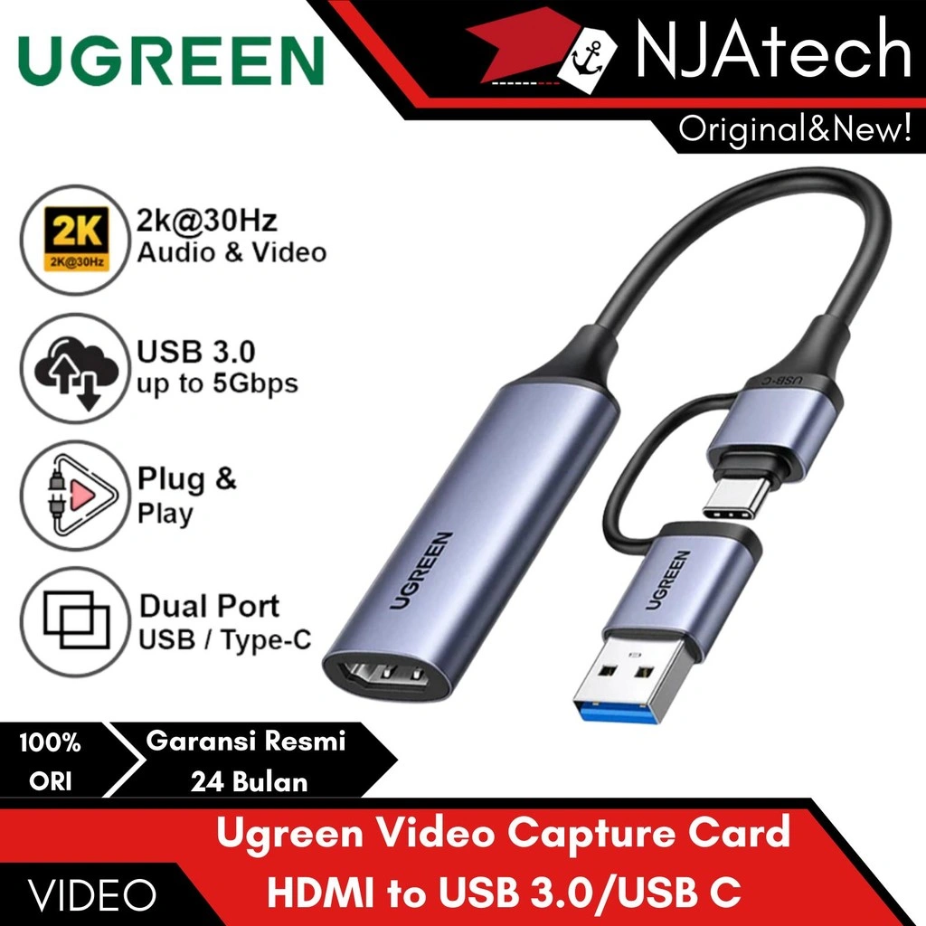 UGREEN Video Capture Card HDMI HD 2K 30Hz Mac Windows Android