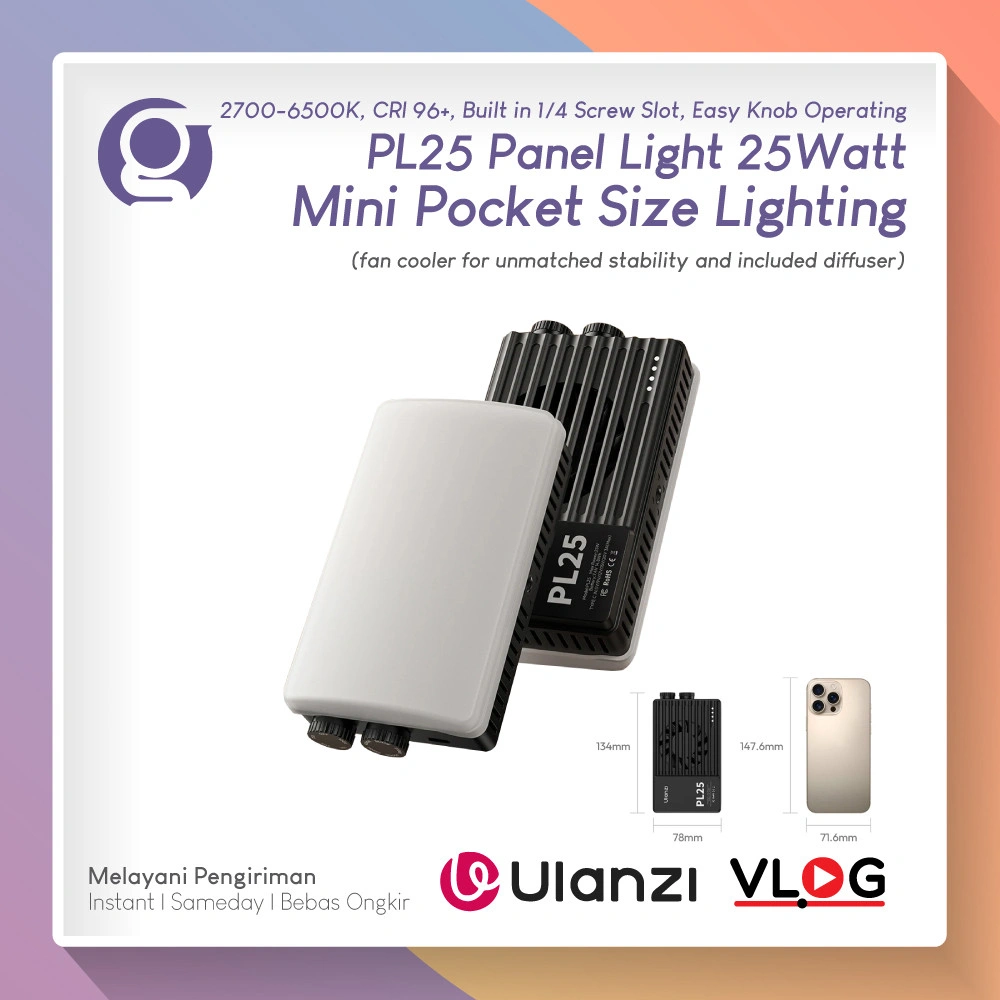 ULANZI PL25 Video Light 25W Fan-Cooled Lampu Pocket LED Portable for Travel Vlog Outdoor / Studio Photography Indoor PL 25