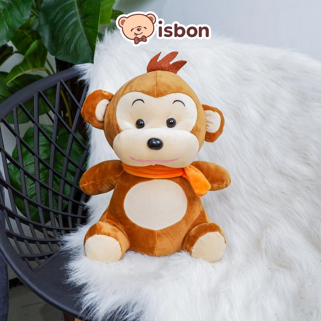 ISTANA BONEKA Monyet Duduk With Syal Monyet dan Rambut Jambul Lucu Mainan Anak Hadiah Spesial Bahan Premium