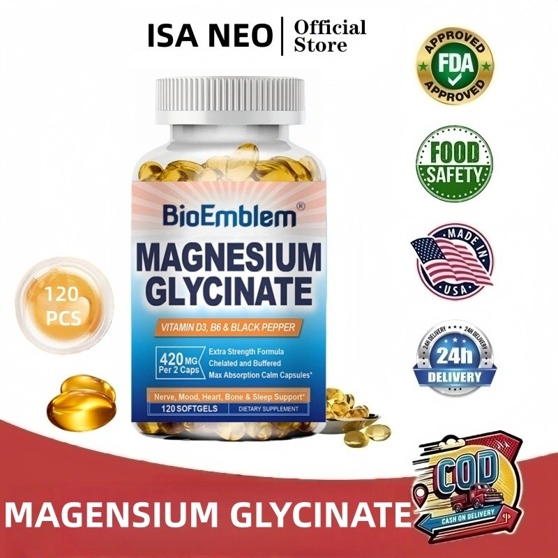 ISA NEO-BioEmblem Magnesium Glisinat 420 mg dengan Vitamin D3 & B6 | Suplemen Magnesium Kelasi & Buffer | Daya Serap Tinggi untuk Ketenangan, Suasana Hati, dan Dukungan Tidur, 120 Kapsul Vegan, Non-GMO