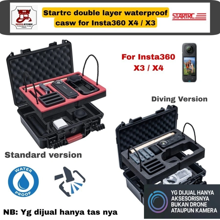 Startrc Double Layer Waterproof Carrying Case for Insta360 X4/ Insta360 X3