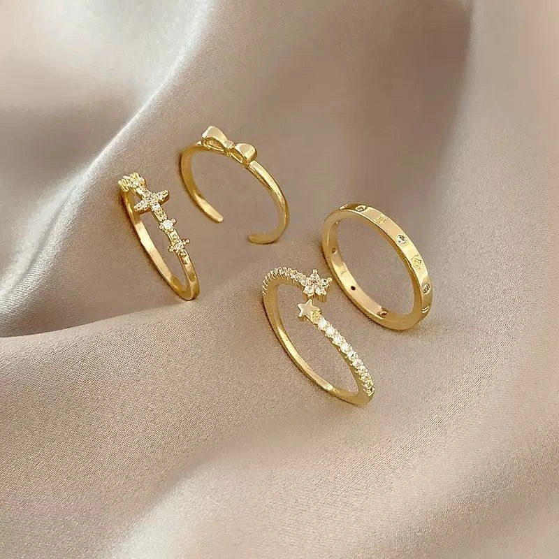 JOY C07 Cincin Wanita Gold Set 4 in 1 Daily Wear Adjustable Fashion Ring