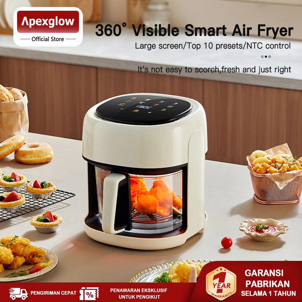 APEXGLOW Air Fryer 1350W Touch Screen Digital kapasitas besar 6L Penggoreng Makanan Serbaguna