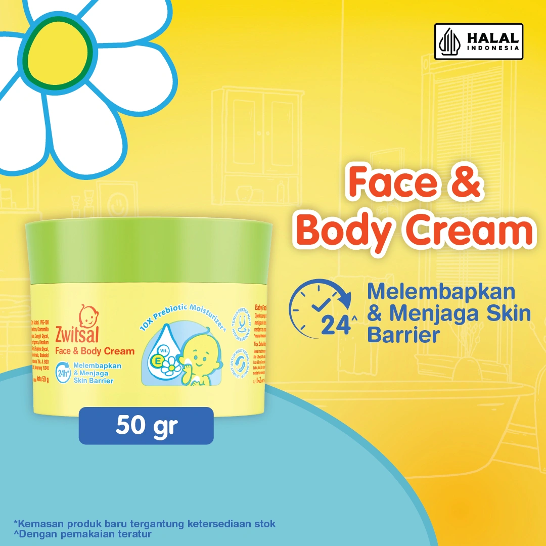 ZWITSAL Baby Face and Body Cream - 10X Prebiotic Moisturizer, Chamomile, Vit E 50 gr