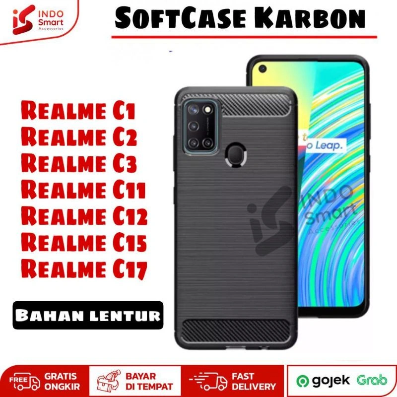 Softcase Realme C1 C2 C3 C11 C12 C15 C17 Casing Ipaky Carbon Rugged Shock Protection