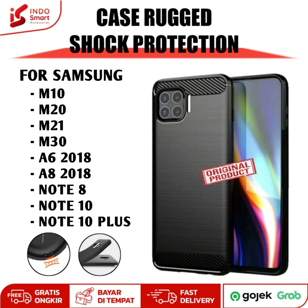 Softcase Samsung Galaxy A6 A8 M10 M20 M21 M30 Note 8 10 Plus Casing Ipaky Carbon Fiber Matte Silicon Rugged Armor