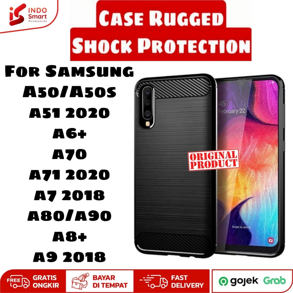 Softcase Samsung A50 A50S A51 A6 A70 A71 A7 A80 A90 A8 A9 Plus 2018 Casing Ipaky Carbon Shock Rugged Protection