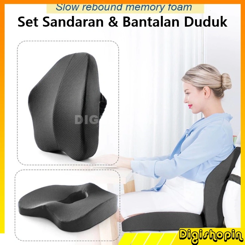 Set Sandaran dan Bantal Duduk Kesehatan Set Cushion Bantalan Punggung Kursi Orthopedic Lumbar Cushion Sandaran dan Bantal Duduk Mobil Bantal Kursi Office Bantal Kursi Gaming Memory Foam Lumbar Support Chair Cushion Pillow Orthopedic Seat Cushion Car