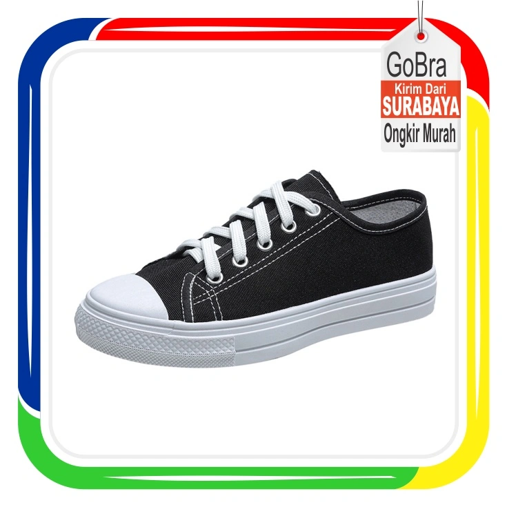 Gobra ♕ SEP004 (Tanpa Kotak) Sepatu Sneakers Wanita Old School Polos Hitam Putih Sporty Model Korea Fashion Sneaker Import