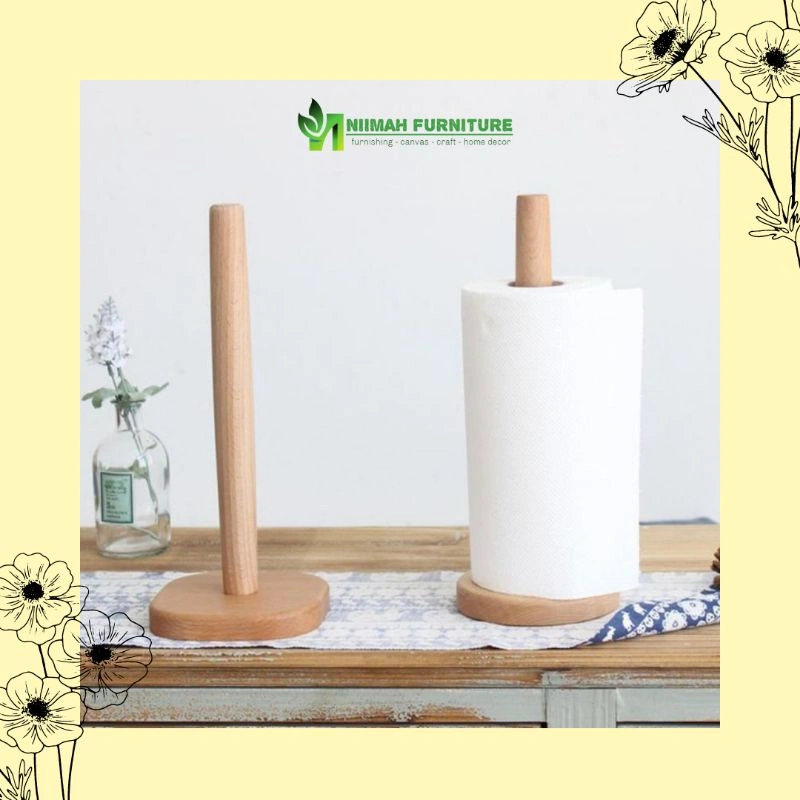 Wooden Roll Tissue/Napkins HolderStand Tempat Tisu Gulung