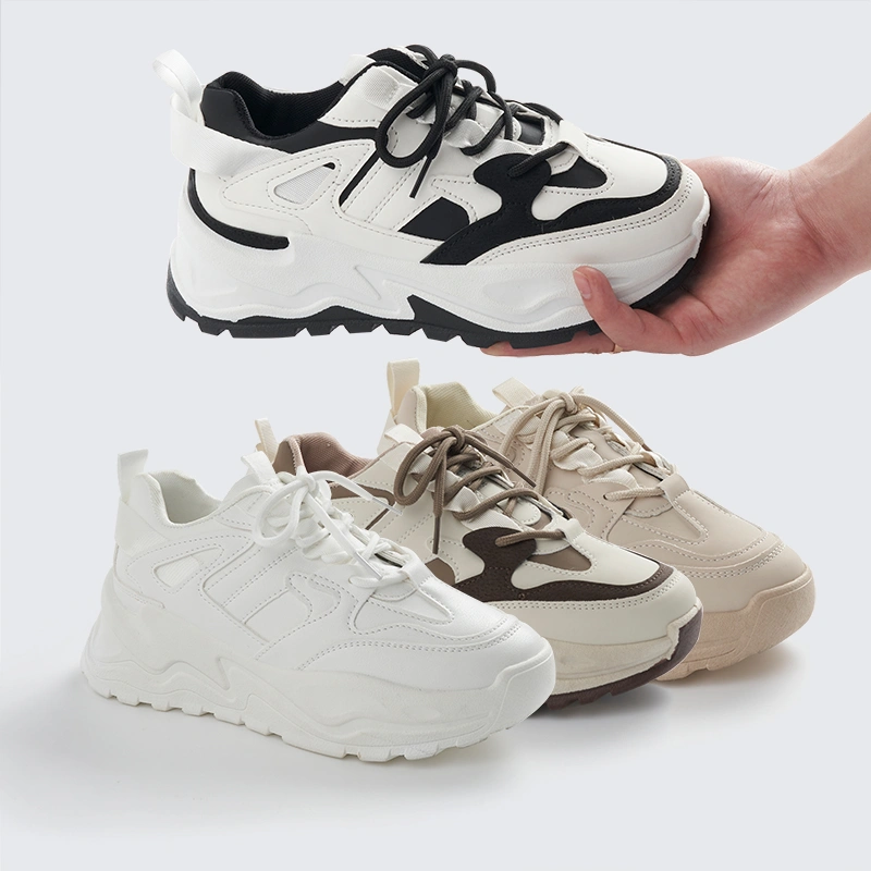 QNS Sepatu Sneakers Wanita Putih -Original100%  - Sepatu Chunky Wanita Hitam Putih Olahraga Thick Sole Women Fashion Sport Shoes QN110 COD