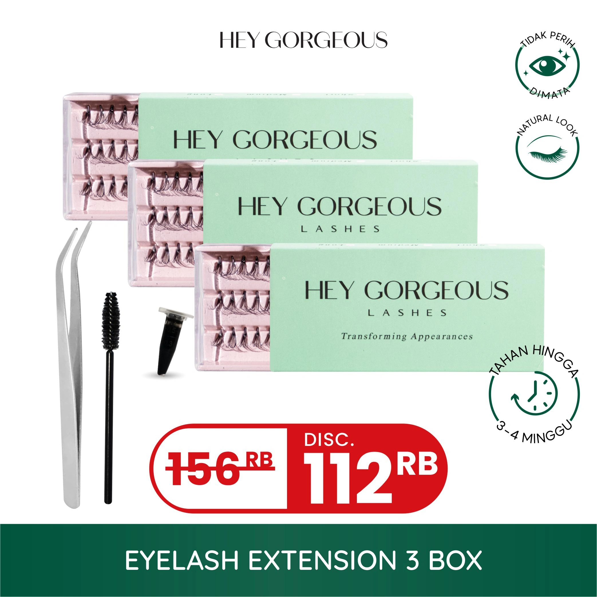 HEY GORGEOUS Eyelash Extension Isi 3 Lashes - Paket Eyelash Extension Tidak Perih Di Mata (3 box)