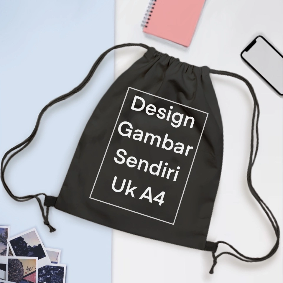 Stringbag Hitam Custom Gambar Sesuai Request | tas kuliah tas sekolah kado souvenir