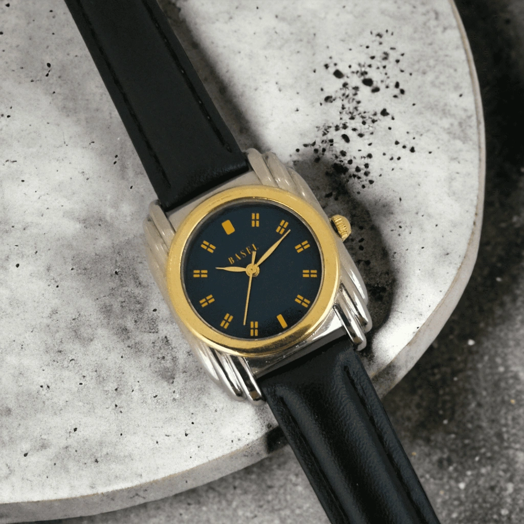 Jam Tangan Wanita Kulit Asli Genuine Leather Warna Hitam Gold Basel S517 Free Baterai dan Kotak Jam Tangan