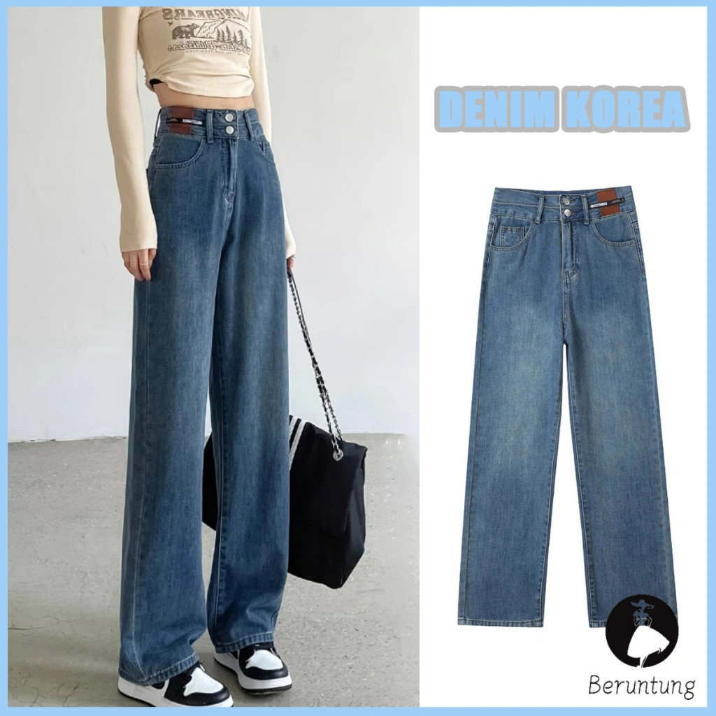 VV - CLOTHG - Celana jeans wanita high waist jeans celana wanita kekinian kulot jumbo baggy jeans fashion wanita korea wide leg straight jeans