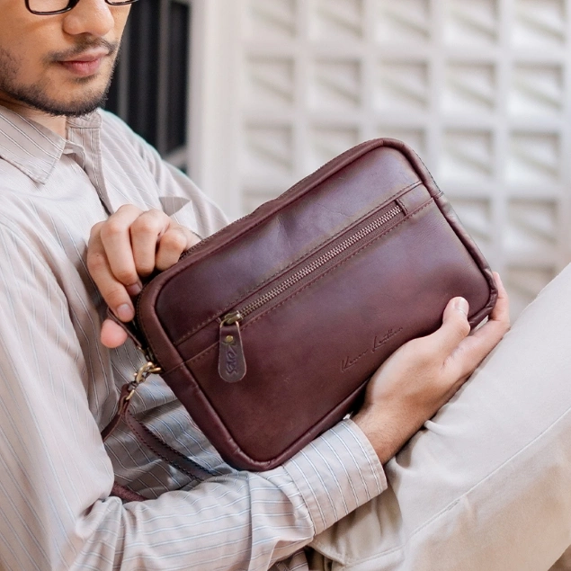 Kenes Leather Clutch Pouch Tas Tangan Unisex Kulit Asli VENUS - Free Gravir Nama