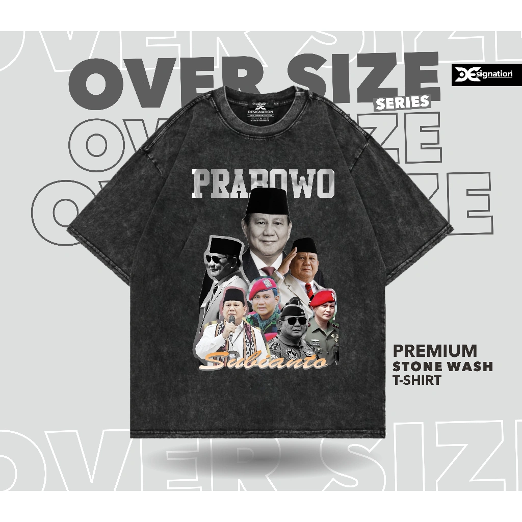 Designation - Kaos Vintage PRABOWO SUBIANTO Stone Wash Oversize / TShirt PRABOWO GEMOY & GIBRAN tokoh Politik Presiden Indonesia / Baju Acid Tie Dye Classic 90an Washing Oversized