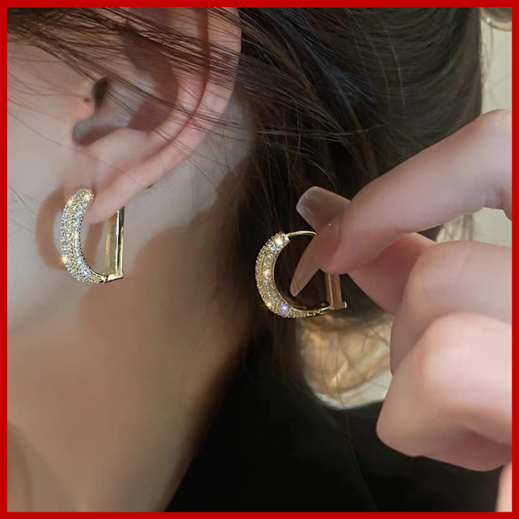 AT75 -- Anting Dayana Brendica GOLD SILVER HOOP CLIP KOREA SIMPEL STEEL