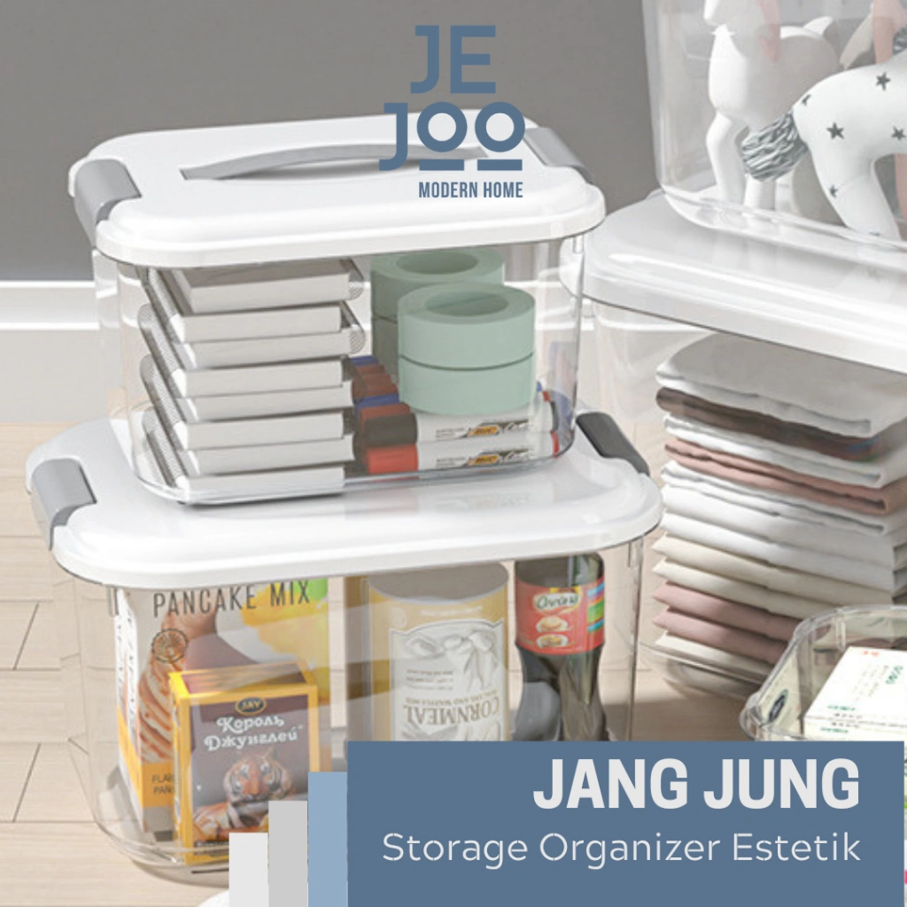 JEJOO - JANG JUNG Jumbo Box Kotak Simpan Mainan Transparan Kotak Buku Serba Guna Wadah Box Obat Wadah Storage Pakaian Minimalis Storage Box Alat Estetis