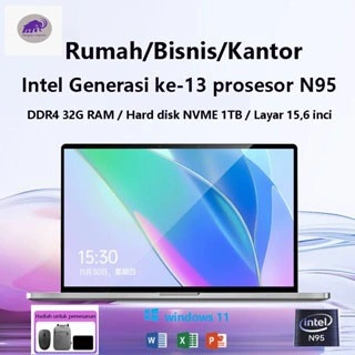 MA Laptop 15,6 Inci Terbaru untuk Gaming dan Pekerjaan Rumahan, dengan Prosesor Intel Generasi ke-12 N95, Memori 32GB DDR4, SSD M.2 1TB, Windows 11 dan Office Terinstal, Bonus mouse wireless dan tas laptop, Laptop Ringan dan Tipis, Bergaransi