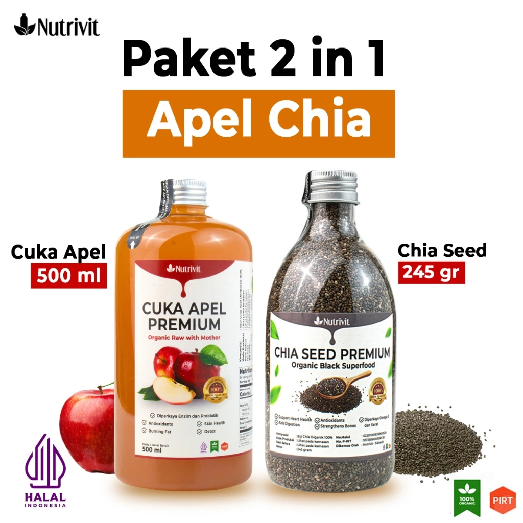 Paket 2in1 Nutrivit - Cuka Apel Original 500ml With Mother & Chia Seed 245gr