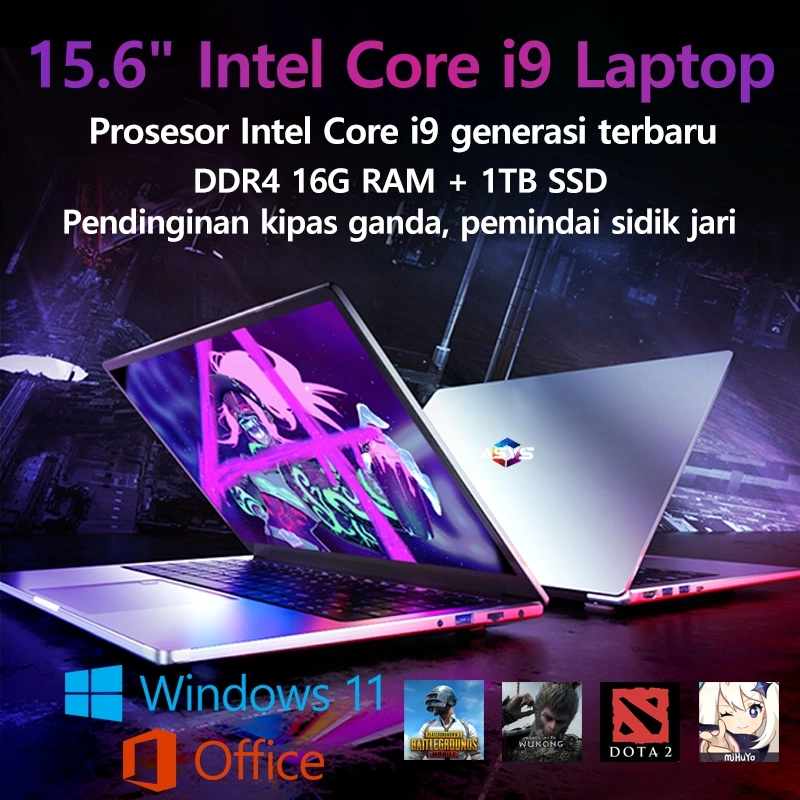 Baru Prosesor Intel Generasi core i9 Laptop Terbaru untuk Gaming dan Pekerjaan Rumahan 15.6 Inci,  Memori DDR4 16GB RAM, SSD M.2 1TB, i7