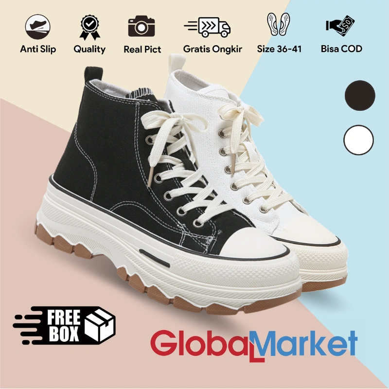 Globalmarket Free Kotak Box Jimin High Sepatu Wanita Tinggi Konvers Kanvas Import Sneakers High Convers Kasual Korea Premium Quality Size 36 Sampai 41 Cod 1205
