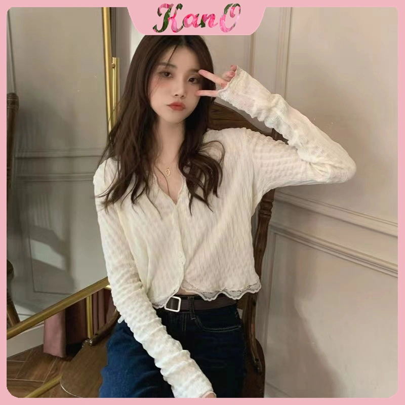 KANO Atasan Rajut Wanita V Neck Cardigan Knit Sweater Rajut Korea Longsleve Outer Cardigan Button