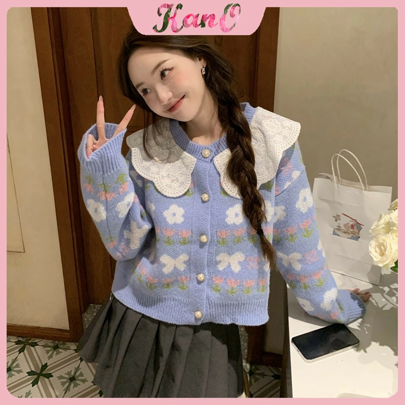 Kano Cardigan Harumi Lace Collar Knit Import