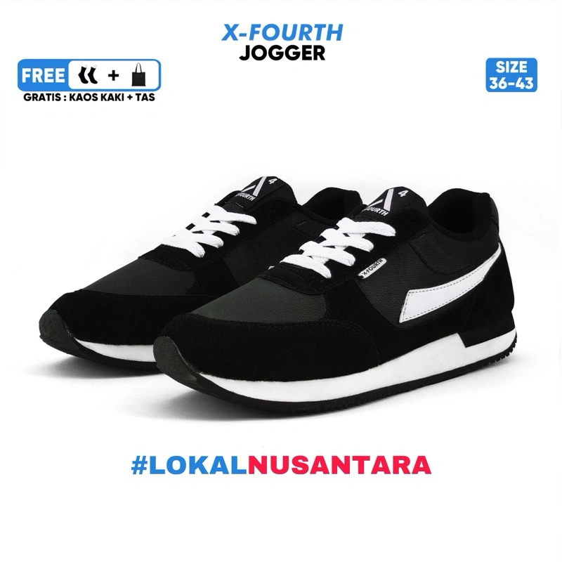 X-Fourth Jogger Hitam Putih - Sepatu Sekolah Sneakers Kerja Casual Dan Olaharga Pria Wanita Original Sneakers
