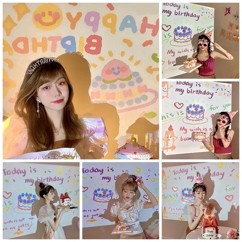 READY STOCK | Happy birthday projector free sticker, proyektor mini ulang tahun nyota