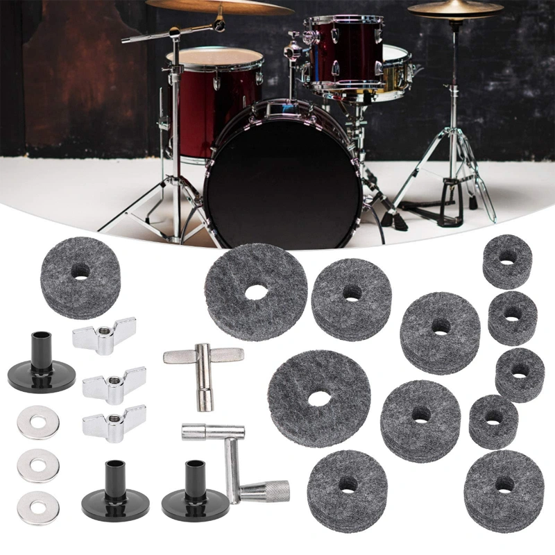 Bekisting Sleeve 18pcs1set Cymbal Drum Set Wing Nut Sleeve Kit Drum Wing Nut Cymbal Ring Washer Felt Drum Key