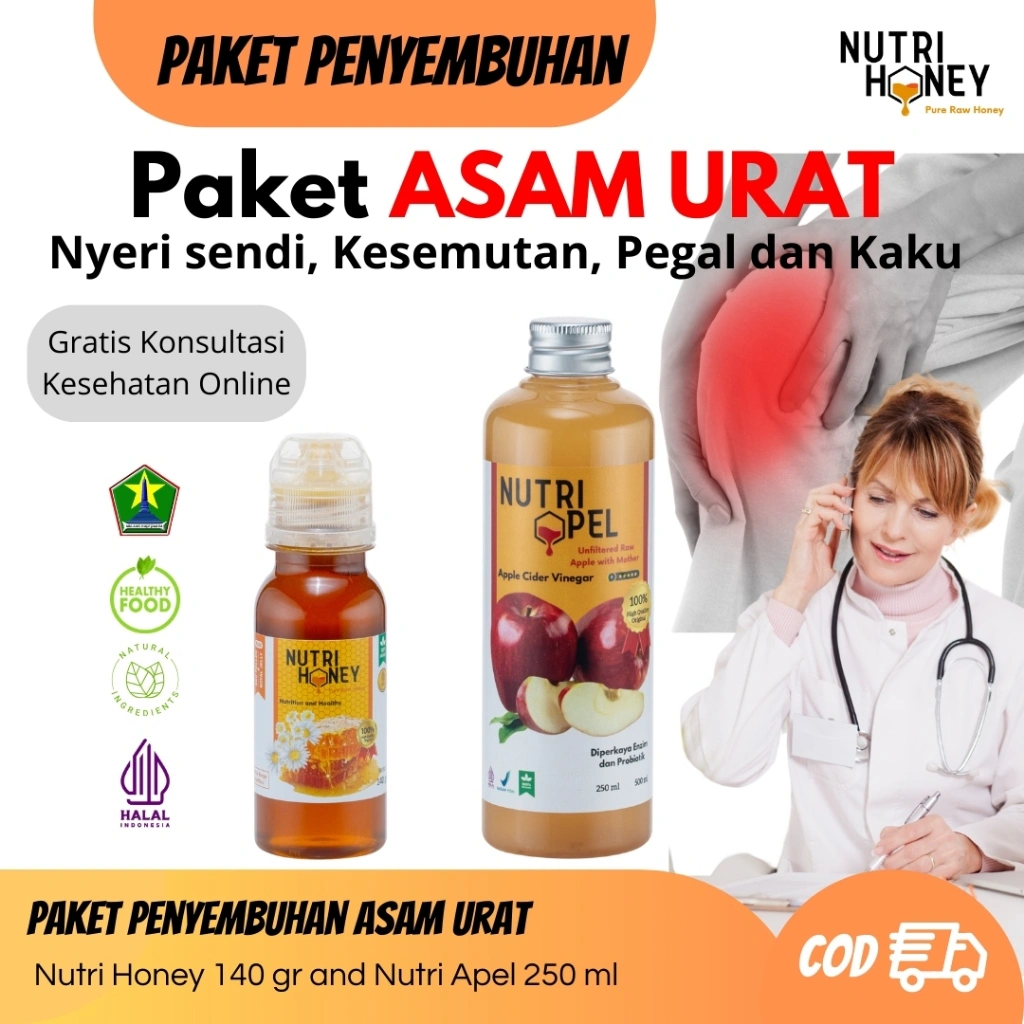 Nutrihoney - Madu Herbal Asam Urat Nyeri Sendi Kesemutan Pegel & Kaku Apple Cider Vinegar Premium