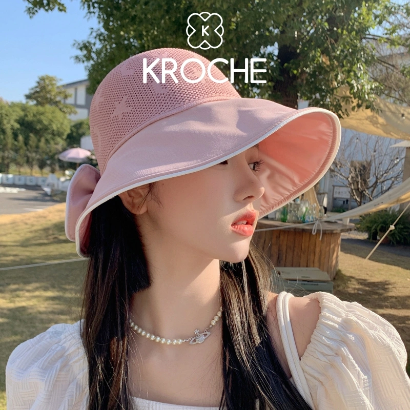 Kroche - Topi Bucket Wanita Topi Pantai Wanita Topi Wanita Kekinian Import Aksen Pita Summer Hat
