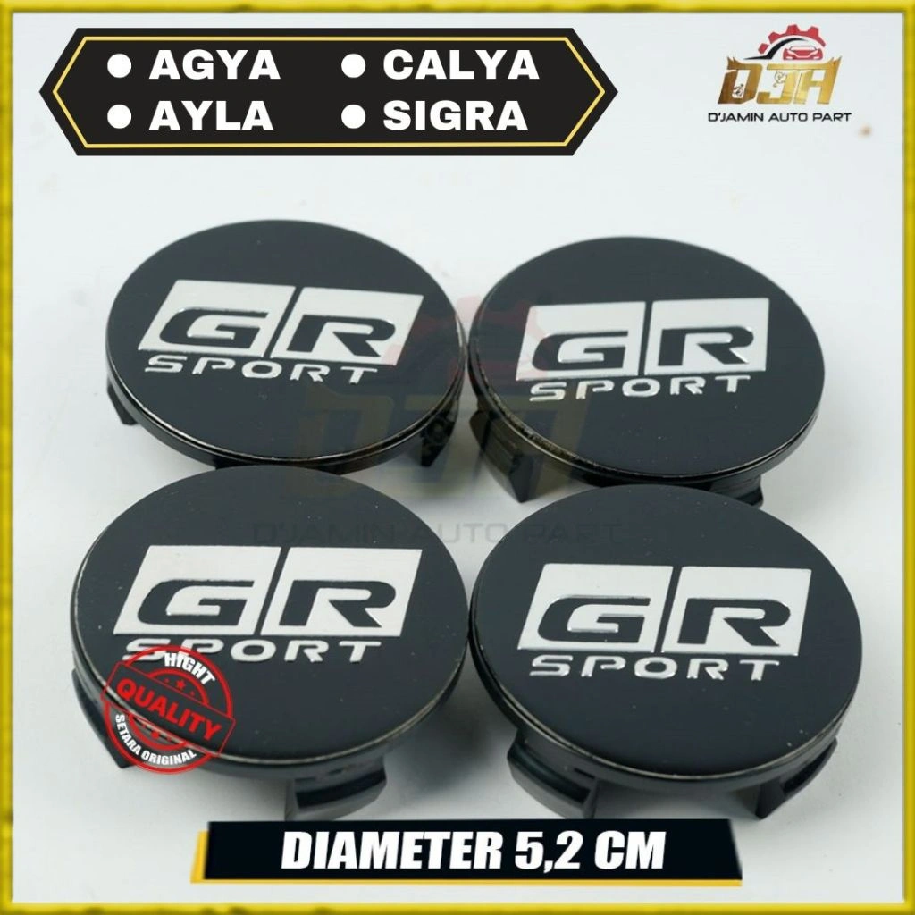 Dop Roda Tutup Velg Variasi GR SPORT HITAM Agya - Ayla - Calya - Sigra Diameter 5,2 Cm Bahan ABS