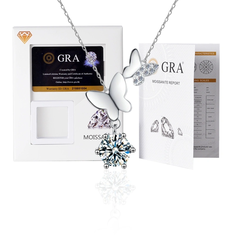 LOVETIA Kalung Moissanite Kupu-Kupu Liontin Cewek Anti Karat S925 Perak Sertifikat GRA XMZ117
