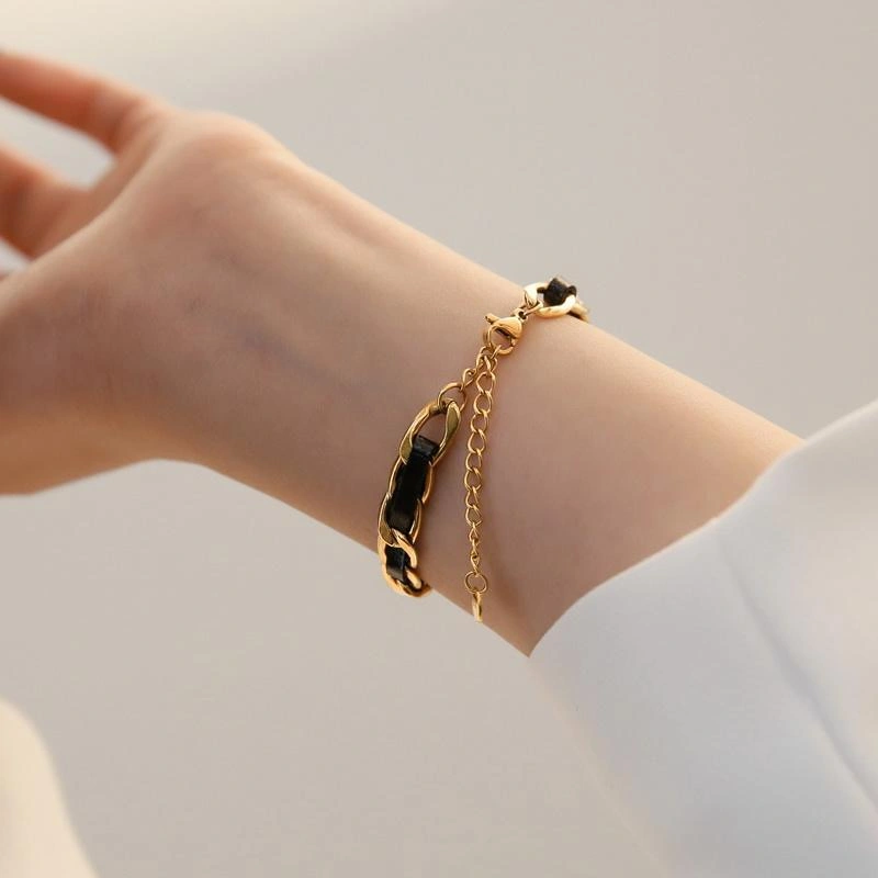 Liberteen - NOMA Gelang Wanita Stainless Steel 18k Gold Plated Kado Fashion Couple Kulit
