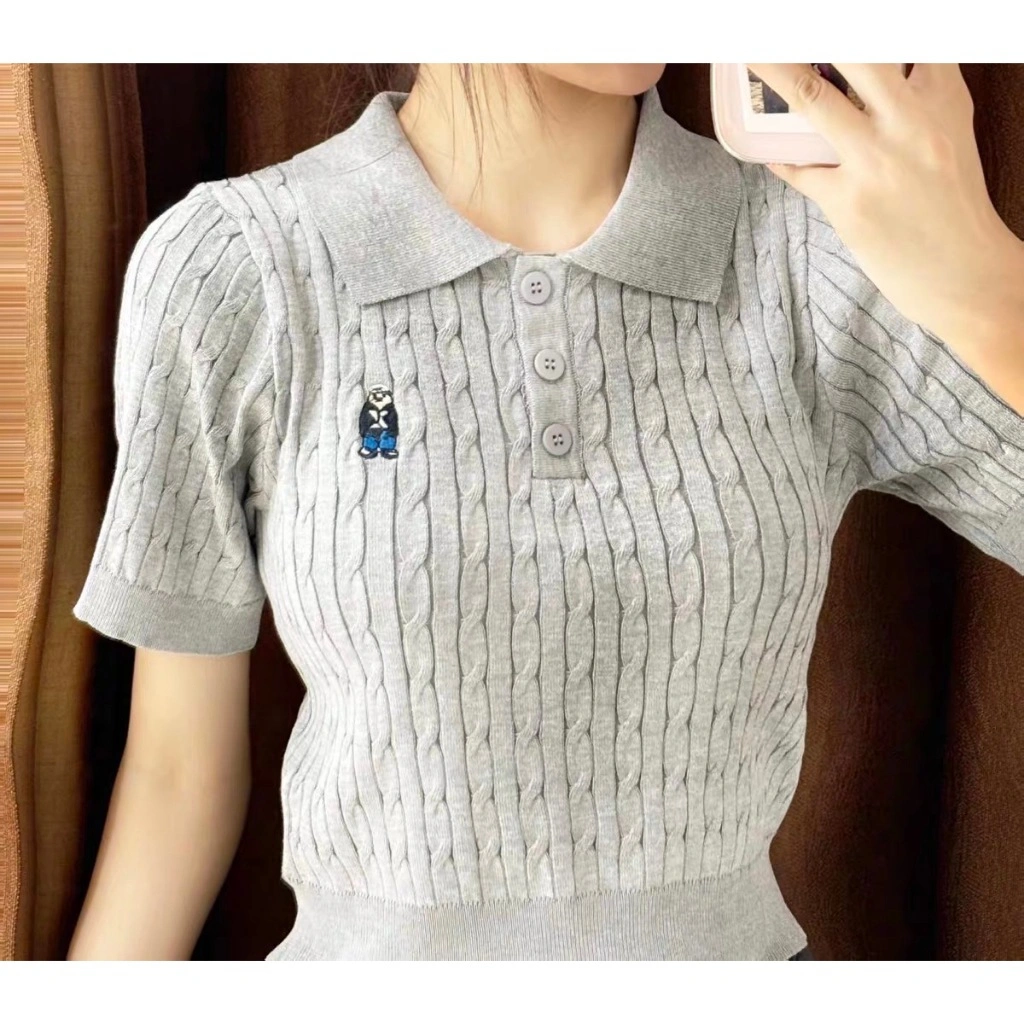LADY COLLECTION - atasan wanita  pres body lengan pendek berkerah bahan rajut B207