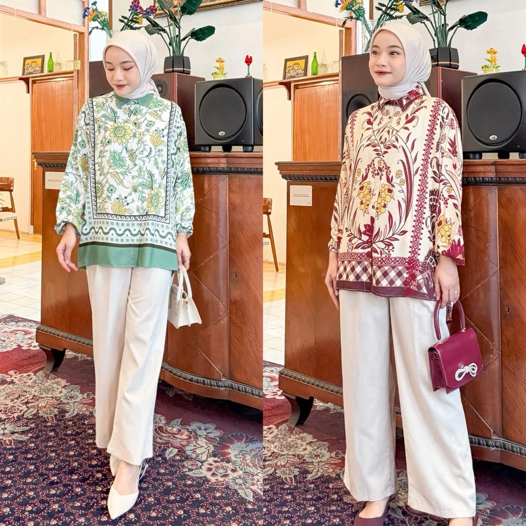 Blouse Kemeja Oversize Jumbo Rayon Motif Viral 2023